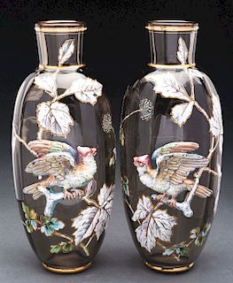 Pair of Bohemian Bird Vases.