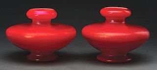 Pair of Tiffany Red Favrile Vases.
