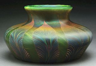 Large Tiffany Favrile Pulled Feather Vase. 