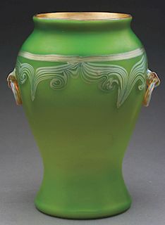 Tiffany Decorated Vase With Applied Handles.
