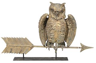 Molded and Gilt Copper Owl-Form