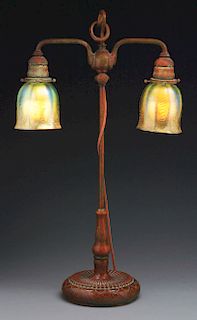 Tiffany Studios Adjustable Student Lamp With Tulip Shades.