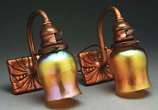 Pair Of Tiffany Studios Sconces with Two Mini Tulip Shades.