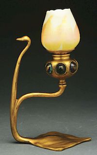 Tiffany Studios Jeweled Cobra Candle Lamp.