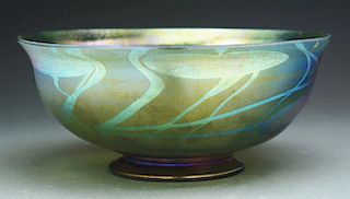 Tiffany Favrile Green Decorated Bowl.