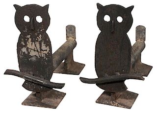 Pair Owl-Form Iron Andirons