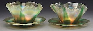 Tiffany Favrile Ruffled Bowls with Underplates.