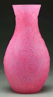 Steuben Carder Signed Rose Quartz Vase.