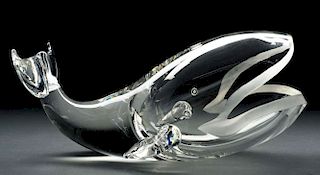 Steuben Great Whale Glass Sculpture. 