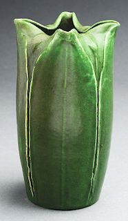 Grueby Lobed Vase With Leaves & Buds. 