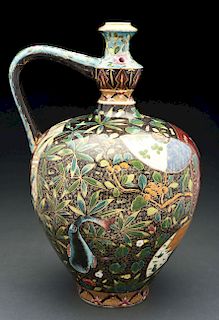 Highly Stylized & Decorated Fischer J Puzzle Jug. 