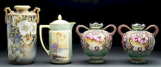 Lot of 4: Nippon Vases & Tea Pot. 