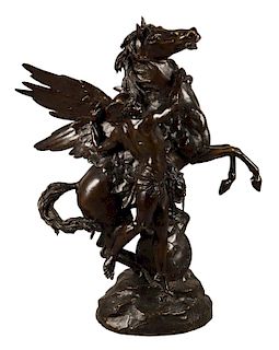 Picault Bronze Sculpture Of Perseus Taming Pegasus.