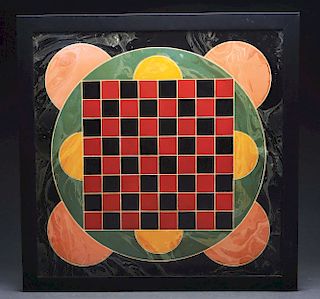 Superb & Unusual Decorated Checkers Game Board.