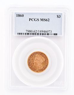 1860 $3 Gold Coin. 