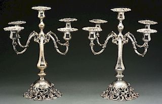 A Pair of American Sterling Five-Light Candelabra.