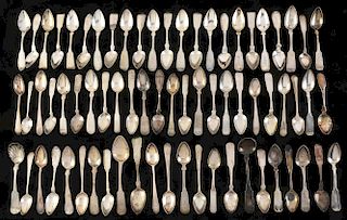 A Large Group of American Coin Silver Spoons.