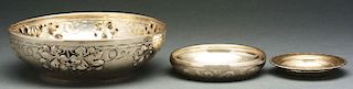 Lot of 3: Norwegian 830 Silver Bowls, One with Repousse Design.