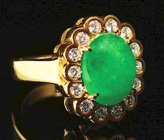 18K Gold Jade & Diamond Ring with GIA Report.