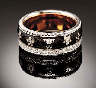 Wellendorff 18K Black Silk Diamond Ring with Box & COA.