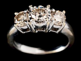 14k White Gold Ladies 3-Stone 1ct Diamond Ring. 