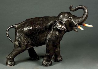 Extraordinary Japanese Meiji Period Signed Cast-Bronze Elephant.