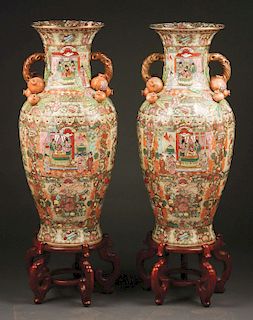 Lot of 2: Pair of Large Famille Rose Chinese Porcelain Urns.