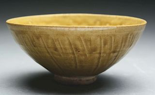 Celadon Glazed Pottery Footed Bowl. 