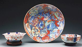 Important Large Imari Japanese Charger Together with Two Imari Bowls.