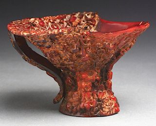 Chinese Carved Horn Libation Cup.