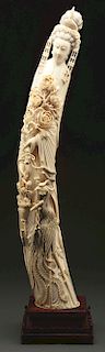 Carved Ivory Japanese Woman with Base Plate.