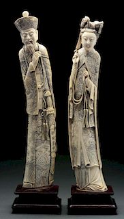 Lot of 2: Carved Ivory Japanese Man and Woman.