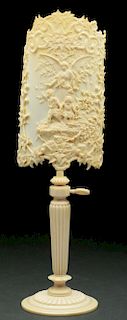 Carved European Ivory Curved Shield with Twist Out Ivory Base.