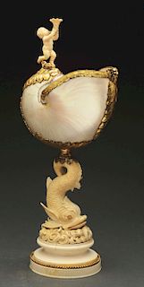 Carved European Ivory & Shell Figure.