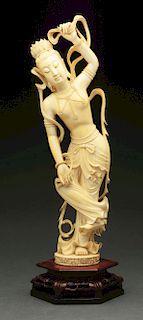 Carved Ivory European Woman with Ribbons.