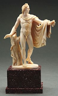 CarvedEuropean Ivory Male Figure on Marble Base.