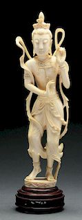 Carved Ivory Japanese Woman with Wood Base.