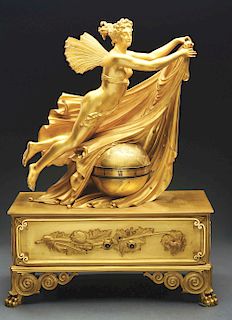 Unusual Gold D'ore Bronze Clock with Angel & Globe. 