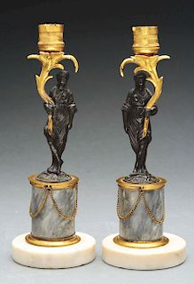 Pair of Neo-Classical Figural Bronze Candlesticks.
