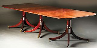 Quality Sheraton-Style Three Pedestal Mahogany Dining Table.