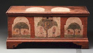 Fine PA Adam & Eve Decorated Dower Chest Mid 18th C. 