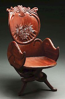 Rare and Unique "Fantasy" Carved Mahogany Desk Chair.