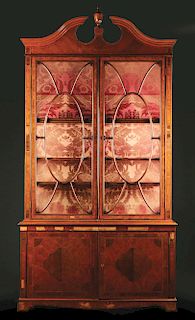 Impressive Regency Inlaid Mahogany China Cabinet on Chest in the Style of George III.