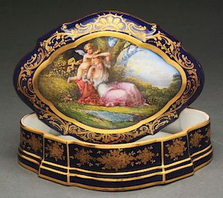 Hand-Painted Sevres Lidded Porcelain Box.