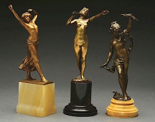 Set of 3: Bronze Female Figures on Marble Bases.