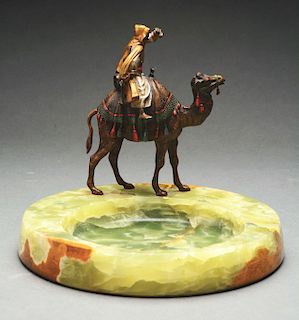 Vienna Bronze & Marble Decorative Ash Tray with Man on Camel.