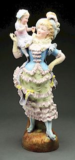 German Ceramic Victorian Lady Figure with Child. 
