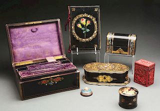 Lot of 7: Victorian Mother of Pearl and Lacquered Boxes.