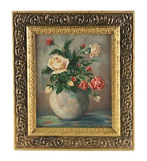 ATTRIBUTED TO JANE PETERSON (American, 1876-1965) STILL LIFE OF ROSES IN A VASE. 