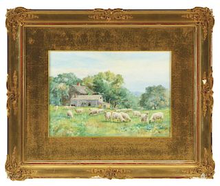 DANIEL F. WENTWORTH (American, 1850-1934) TWO PASTORAL WATERCOLOR LANDSCAPES. 